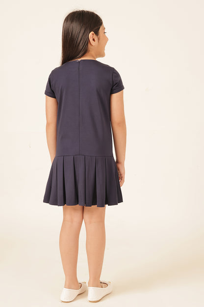 लड़कियों के लिए नेवी ब्लू टेंसेल लाइक्रा ड्रेस