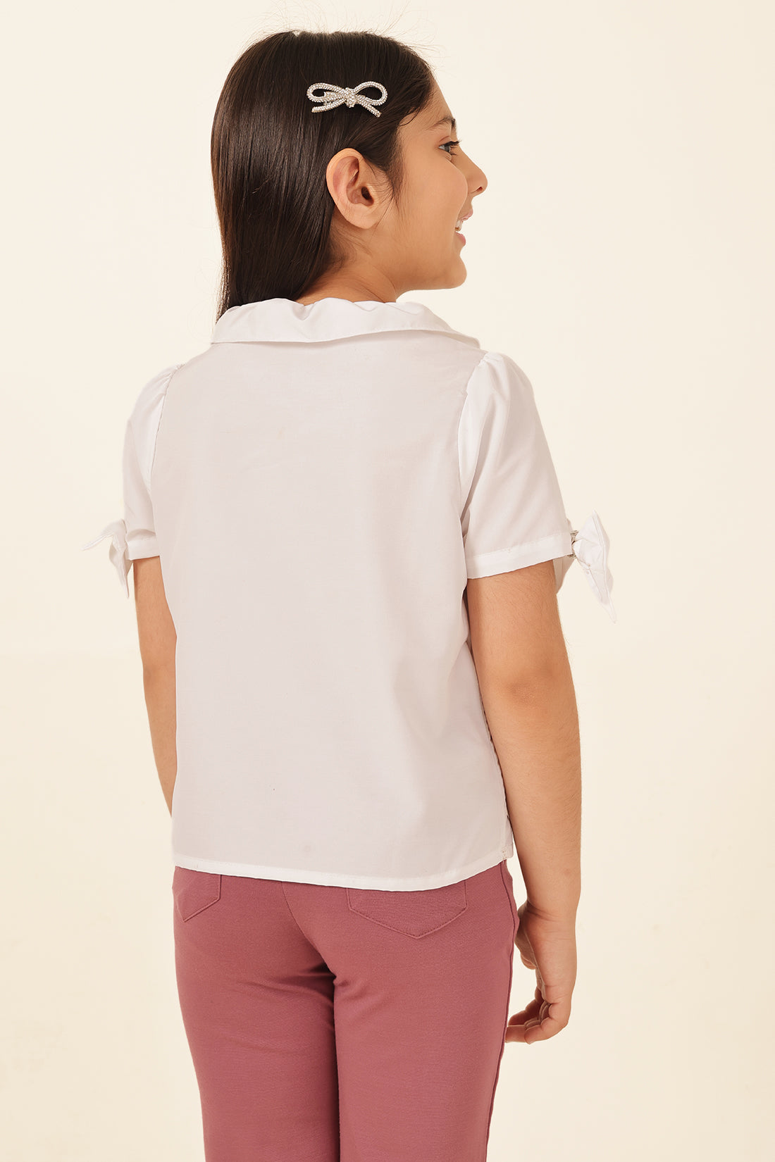 Girls White Solid Polyester Casual Top – Button Detail