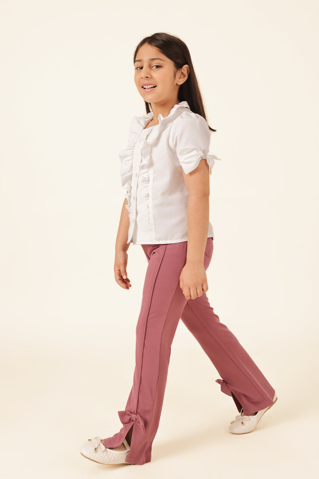 Girls White Solid Polyester Casual Top – Button Detail