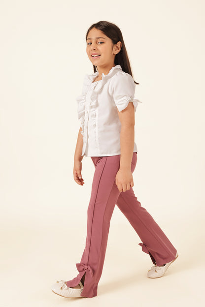 Girls White Solid Polyester Casual Top – Button Detail
