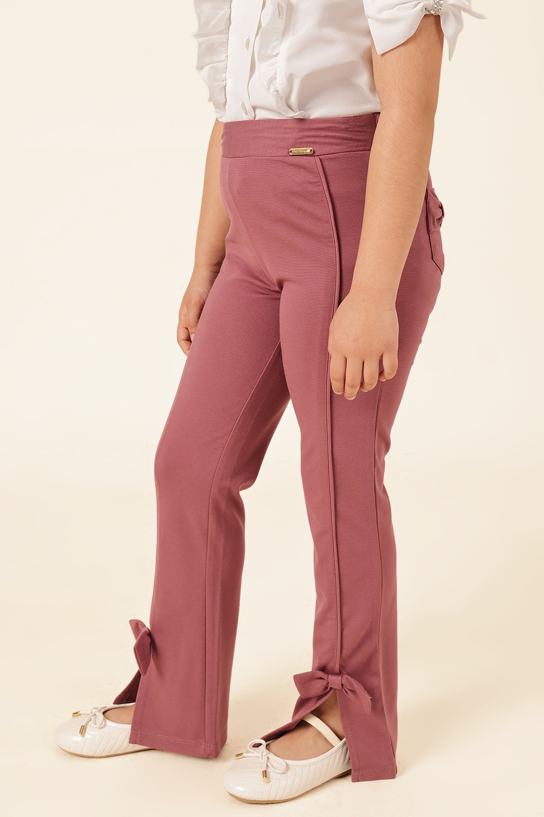 Girls Pink Solid Tencel Lycra Jegging