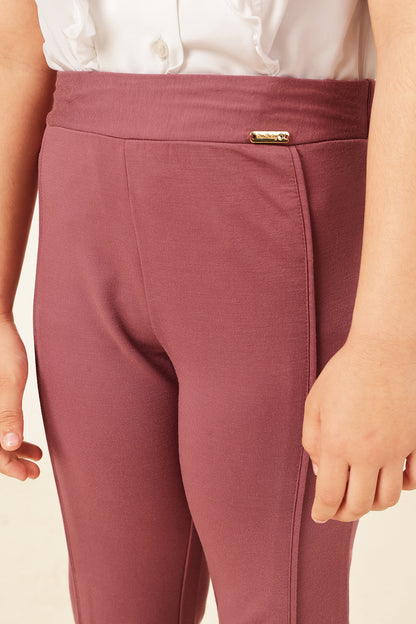 Girls Pink Solid Tencel Lycra Jegging