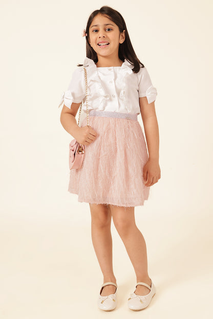 Girls Pink Fringed Woven Skirt