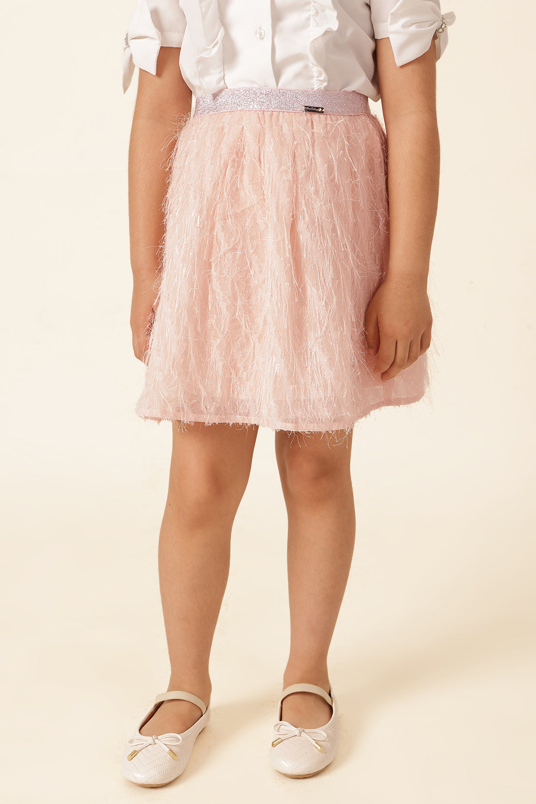 Girls Pink Fringed Woven Skirt