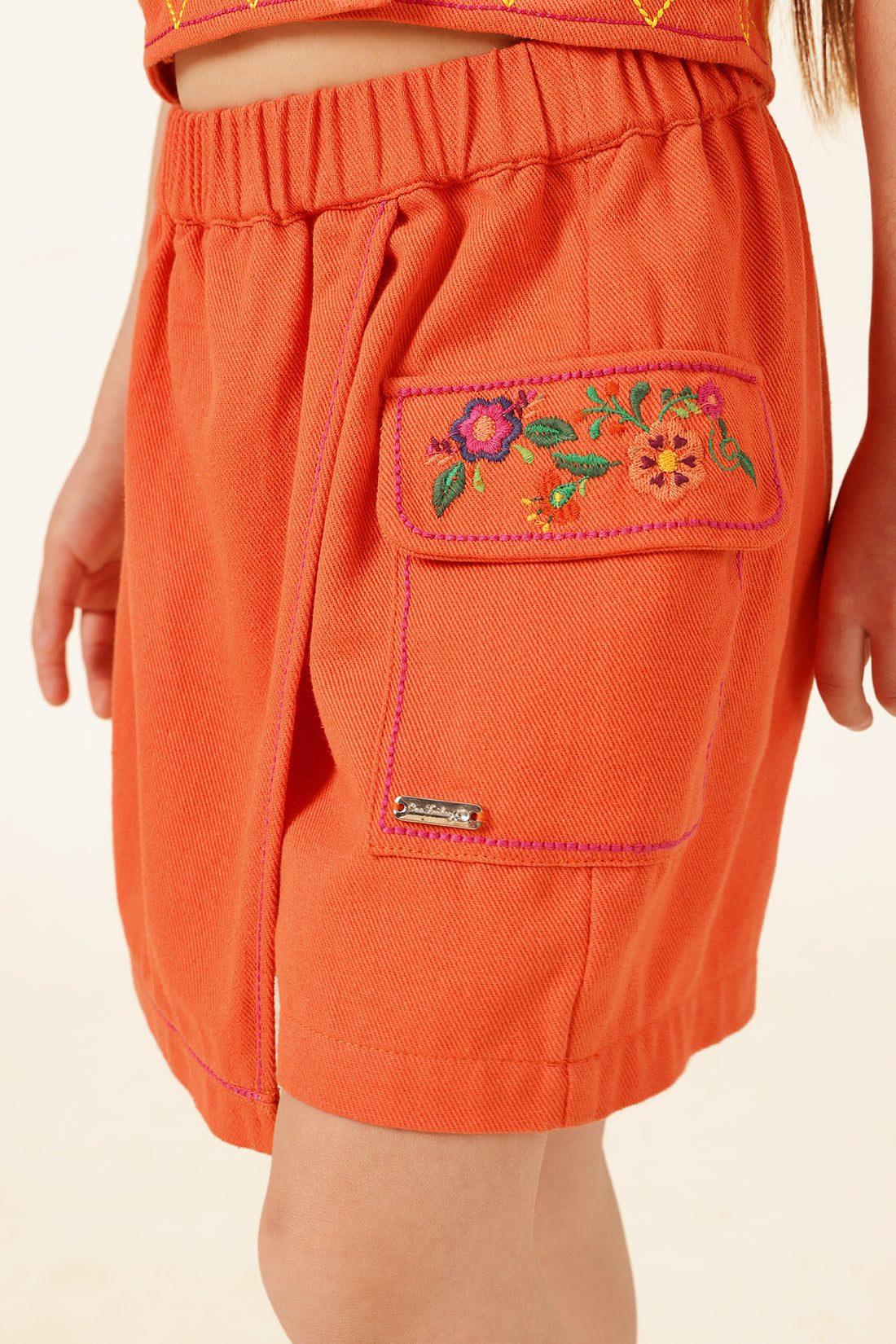 Girls Orange Cotton Twill Skirt