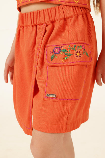 Girls Orange Cotton Twill Skirt