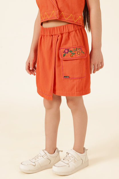 Girls Orange Cotton Twill Skirt