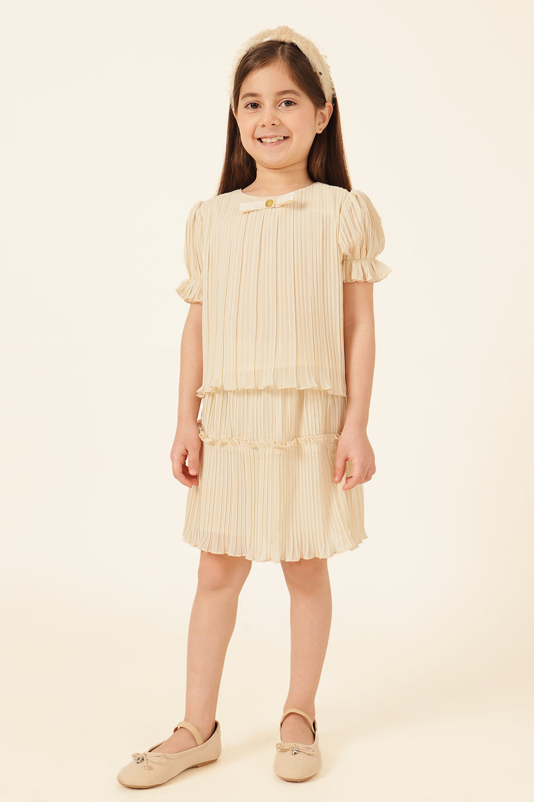 Girls Sand Pleated Poly Georgette Top