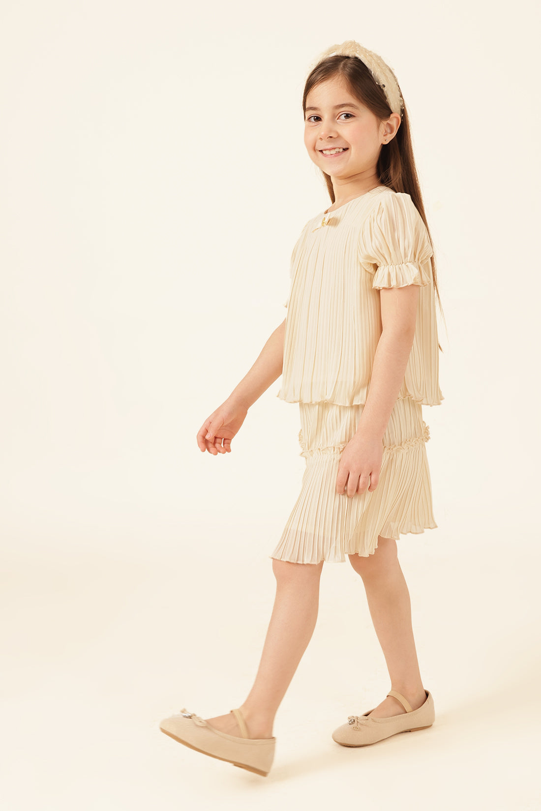 Girls Sand Pleated Poly Georgette Top