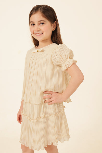 Girls Sand Pleated Poly Georgette Top