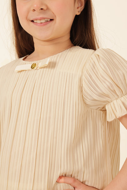 Girls Sand Pleated Poly Georgette Top
