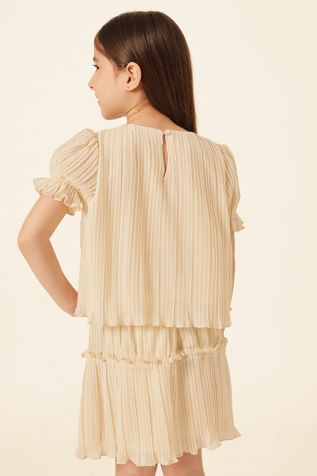 Girls Sand Pleated Poly Georgette Top