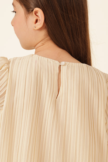 Girls Sand Pleated Poly Georgette Top