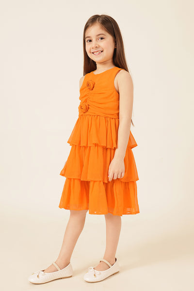 Girls Orange Poly Chiffon Dress