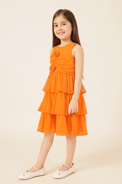 Girls Orange Poly Chiffon Dress