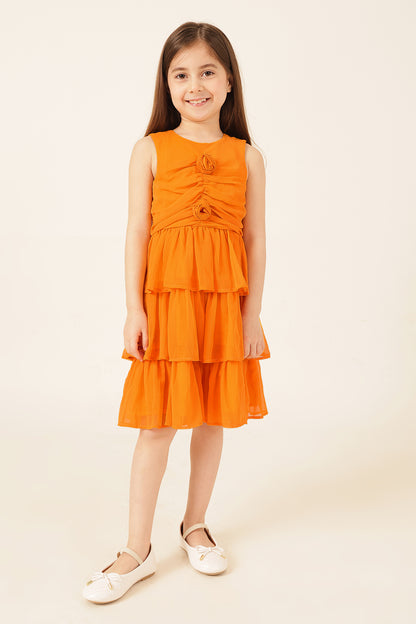 Girls Orange Poly Chiffon Dress