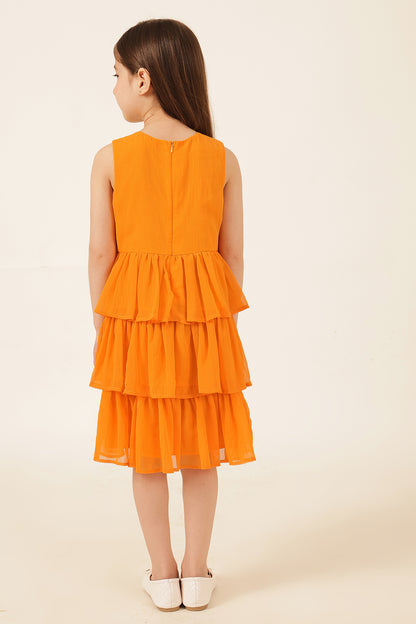 Girls Orange Poly Chiffon Dress