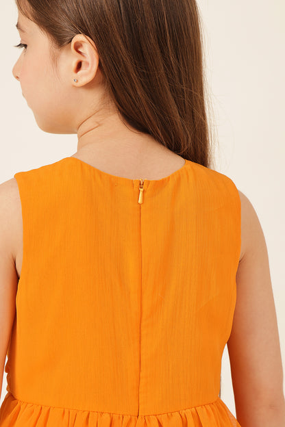 Girls Orange Poly Chiffon Dress