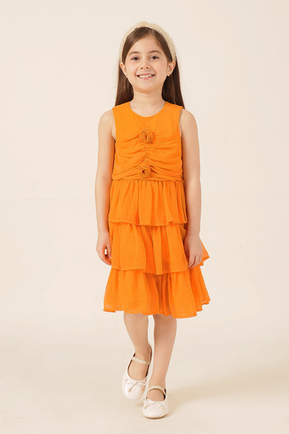 Girls Orange Poly Chiffon Dress