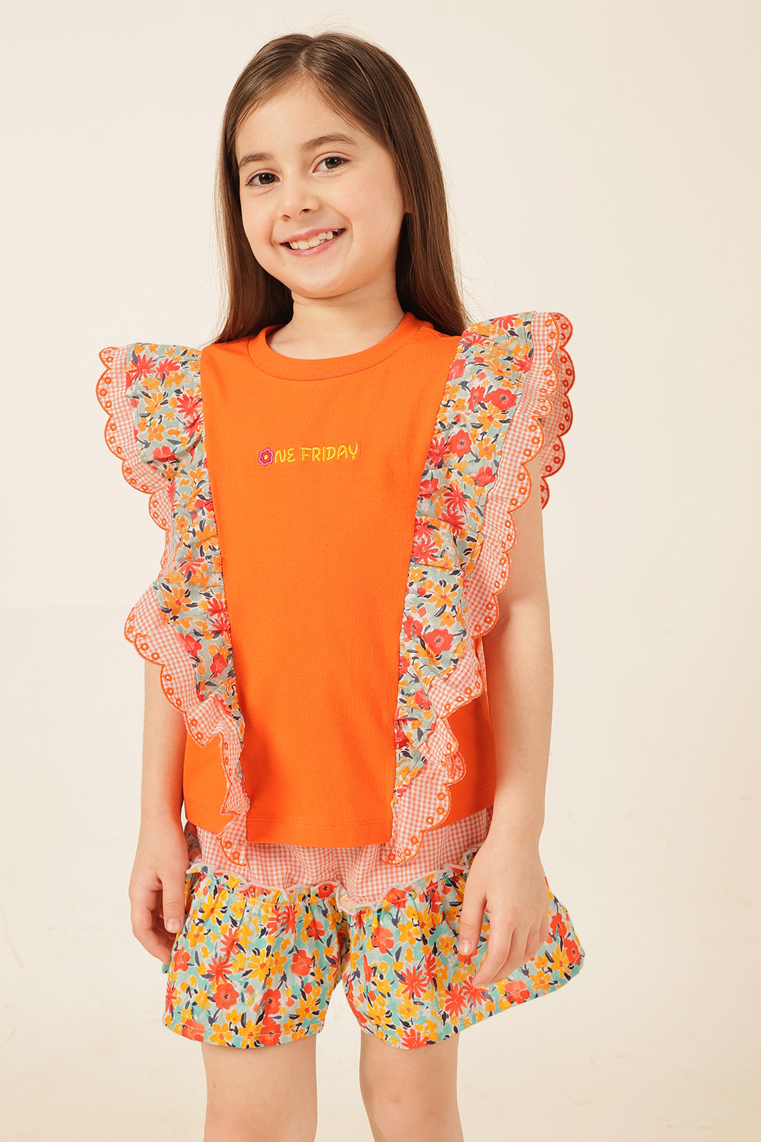 Girls Orange Cotton Jersey Knit Top