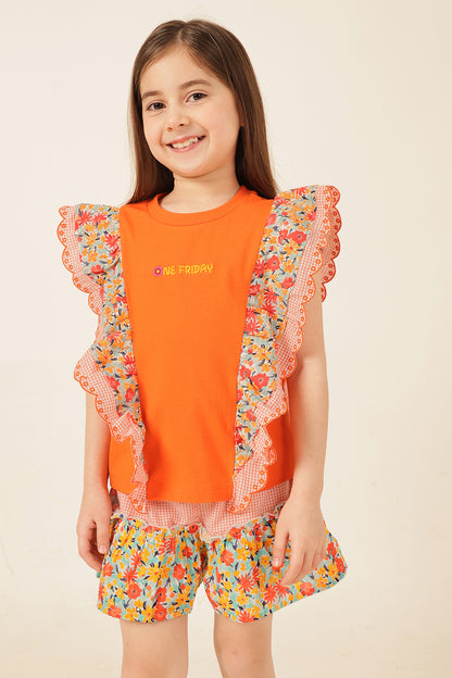 Girls Orange Cotton Jersey Knit Top