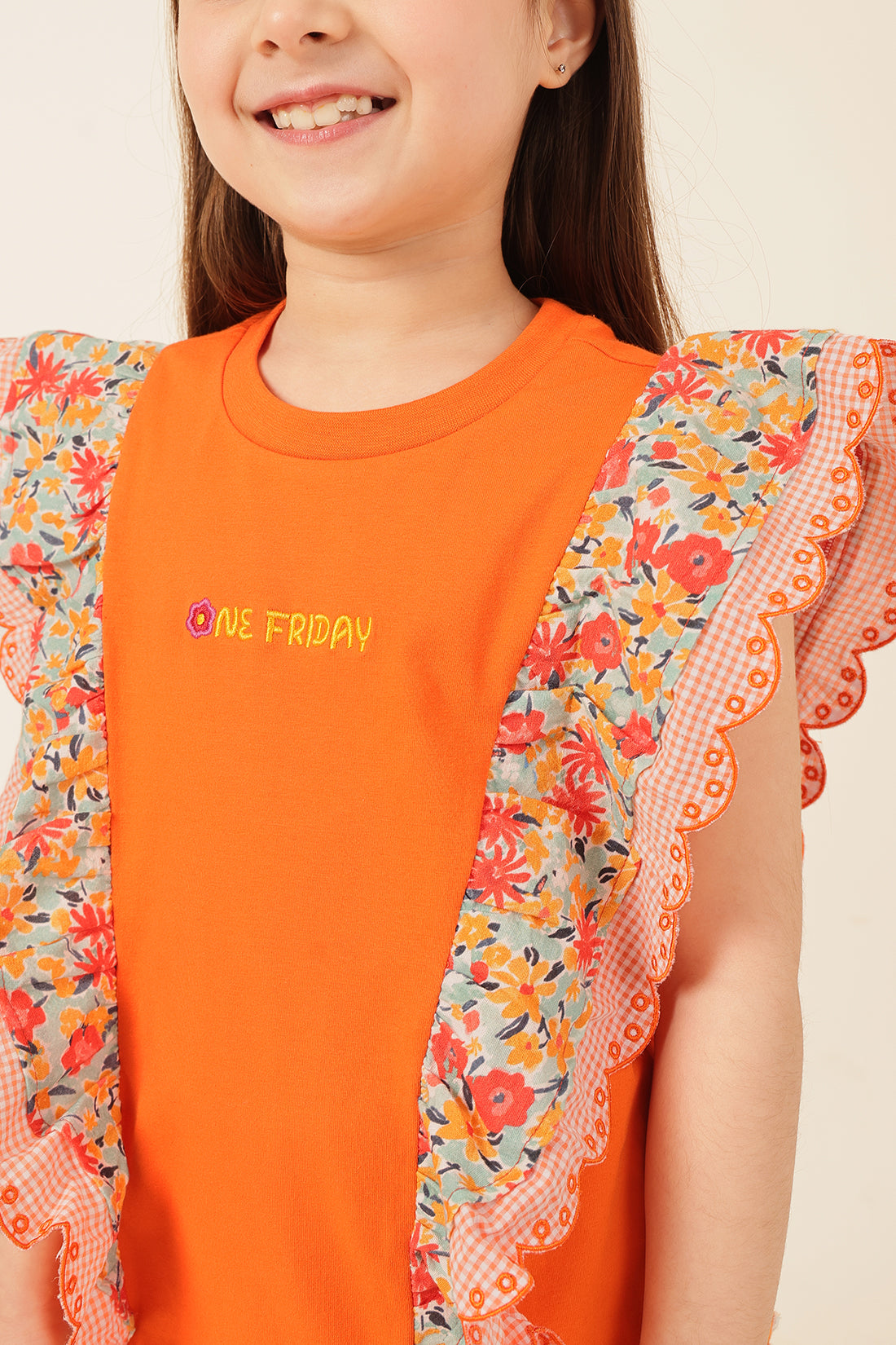 Girls Orange Cotton Jersey Knit Top