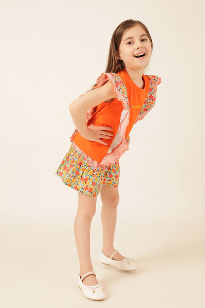 Girls Orange Cotton Jersey Knit Top