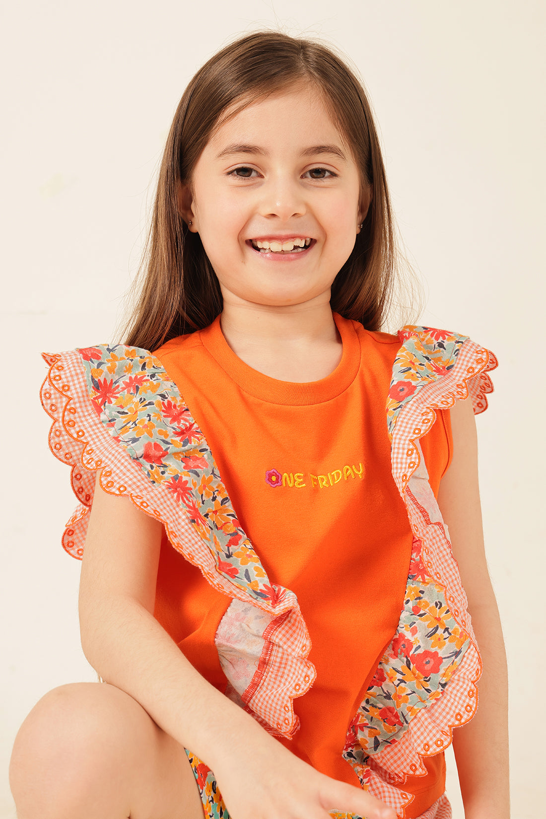 Girls Orange Cotton Jersey Knit Top