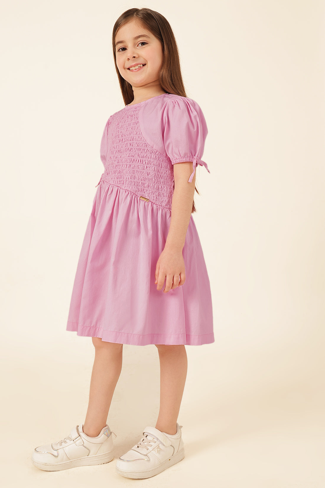 Girls Pink Cotton Twill Dress