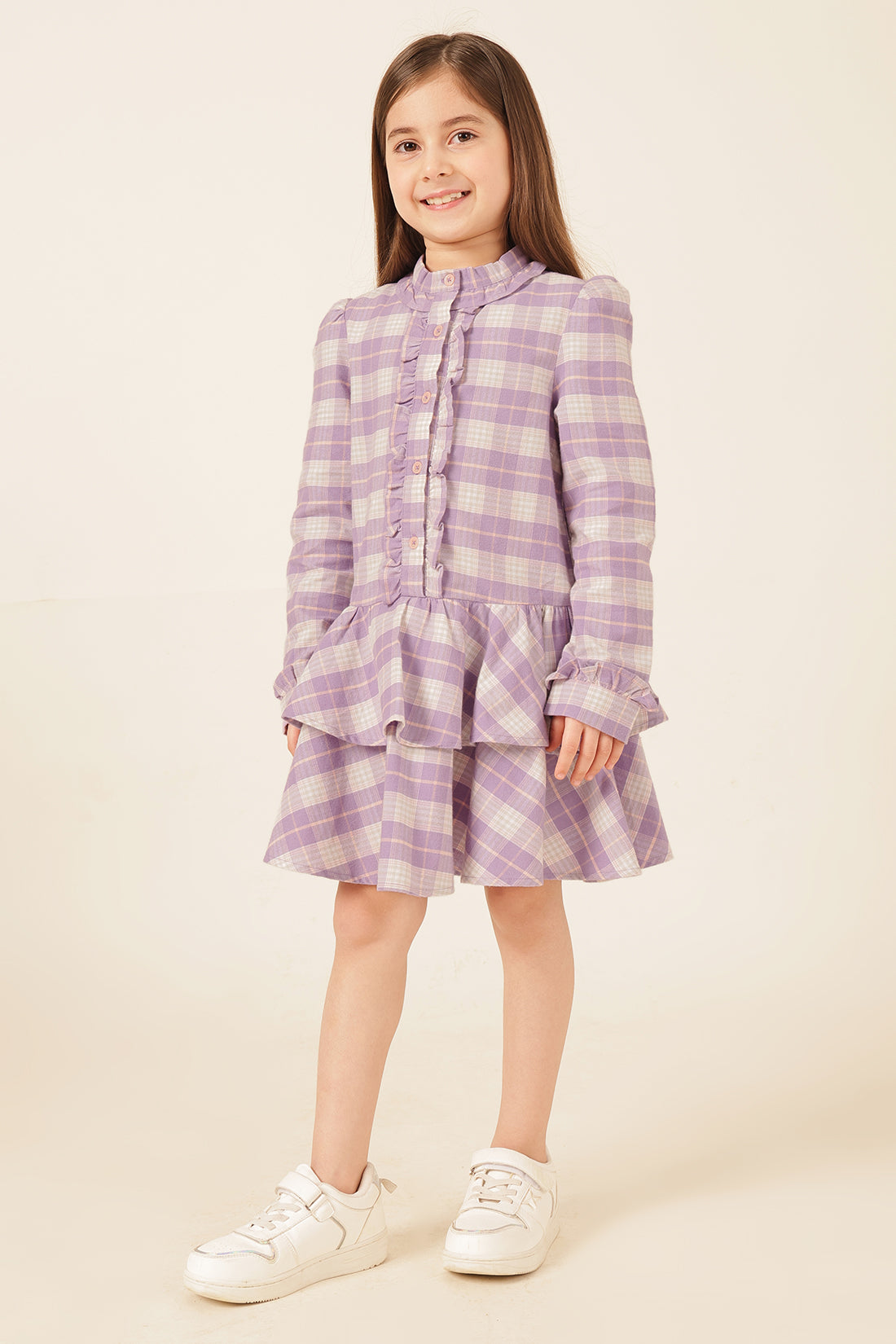 Girls Multi Checked Yarn Dyed Dress