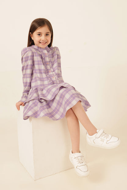 लड़कियों के लिए मल्टी चेक्ड यार्न डाइड ड्रेस