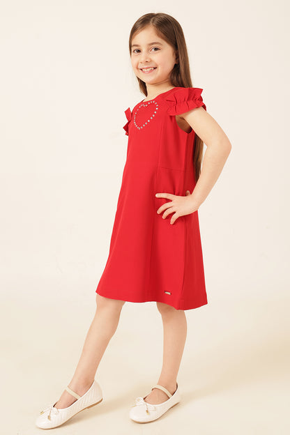 Girls Red Banana Crepe Dress