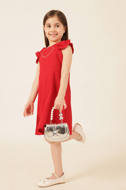 Girls Red Banana Crepe Dress