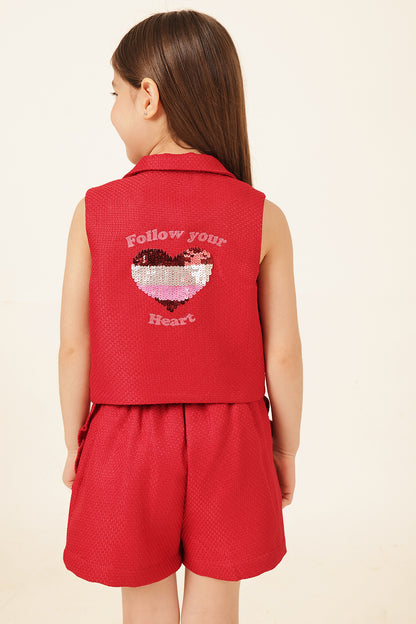 Girls Red Boucle Sleeveless Jacket