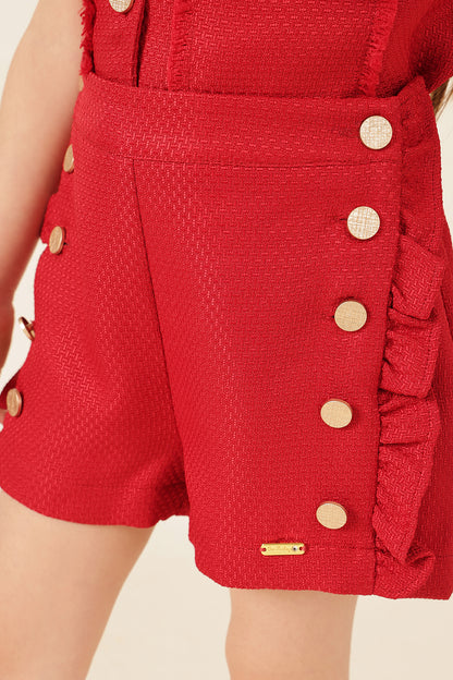 Girls Red Boucle Woven Shorts