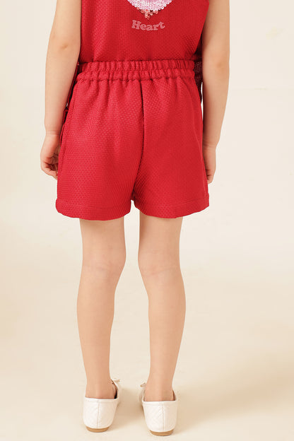 Girls Red Boucle Woven Shorts