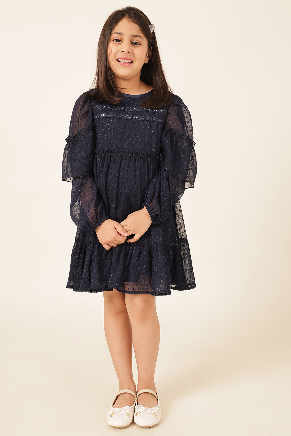 Girls Navy Blue Swiss Dot Dress