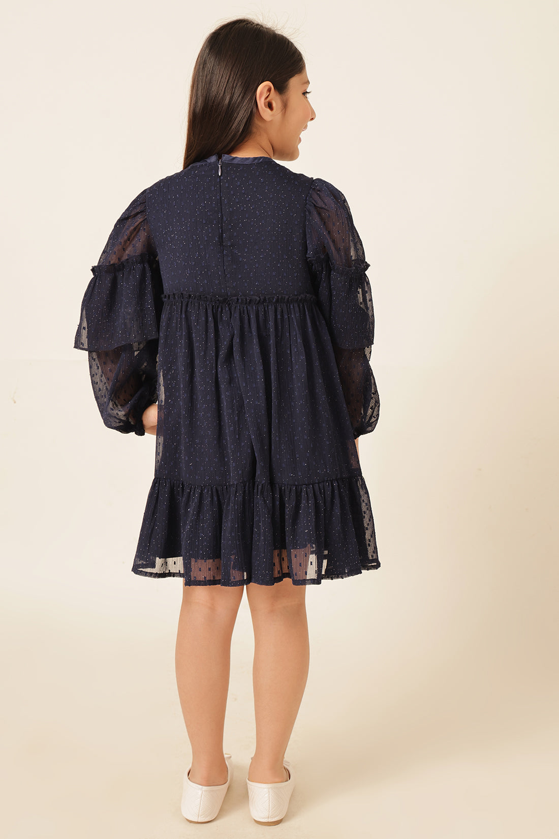 Girls Navy Blue Swiss Dot Dress