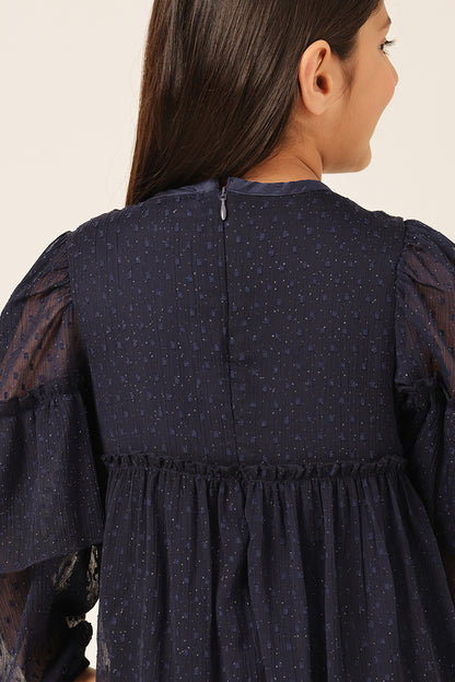 Girls Navy Blue Swiss Dot Dress