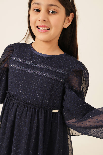 Girls Navy Blue Swiss Dot Dress