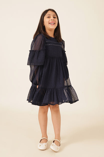 Girls Navy Blue Swiss Dot Dress