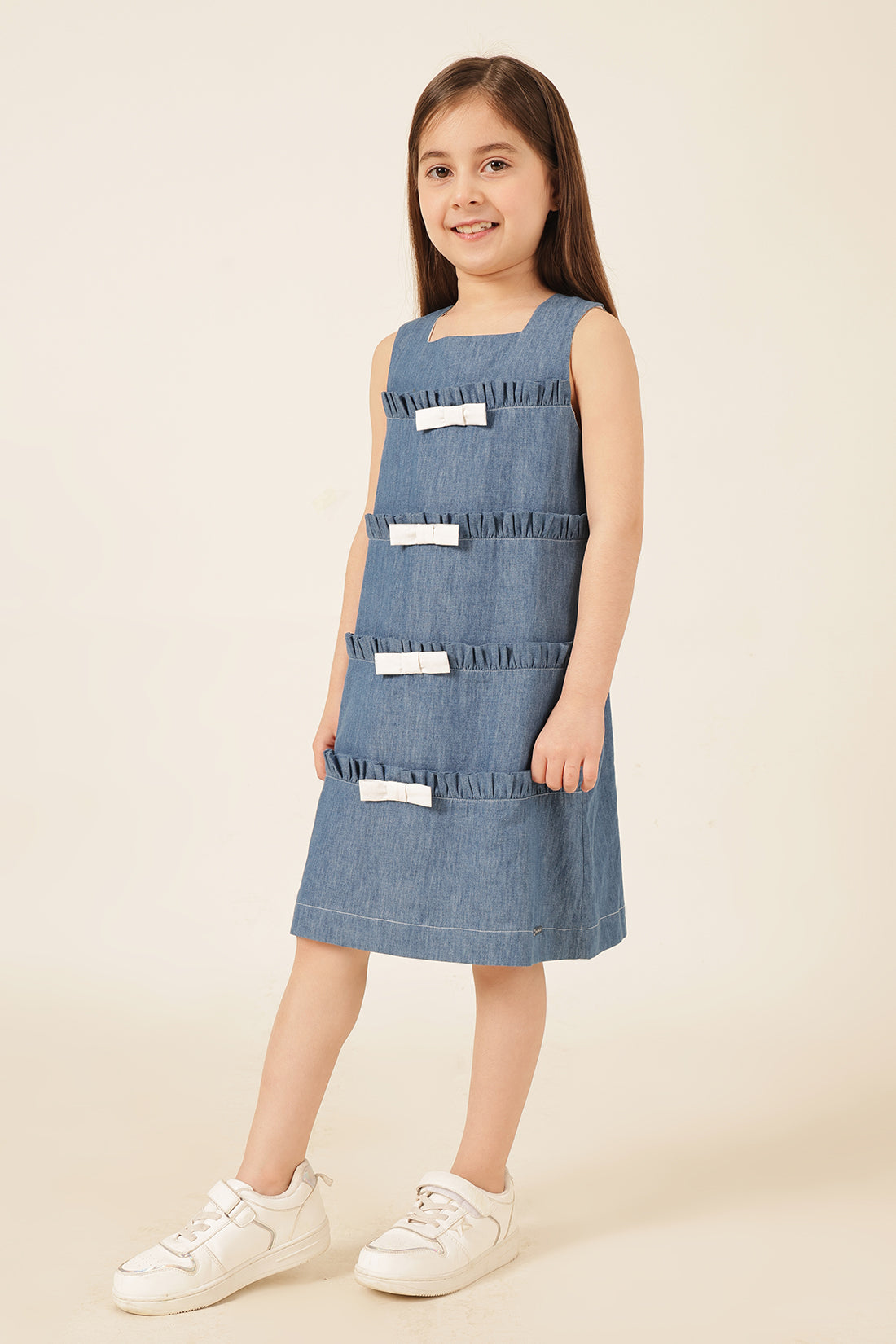 Girls Blue Cotton Denim Dress