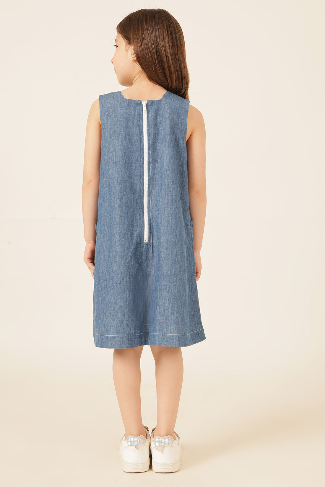 Girls Blue Cotton Denim Dress