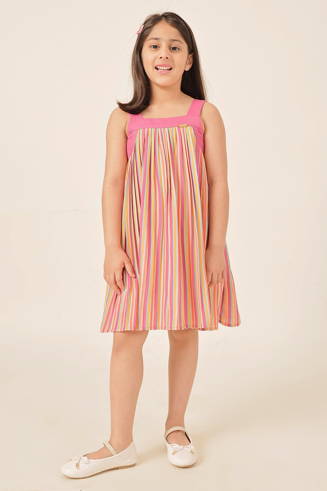 Girls Multi Striped Poly Moss Dress