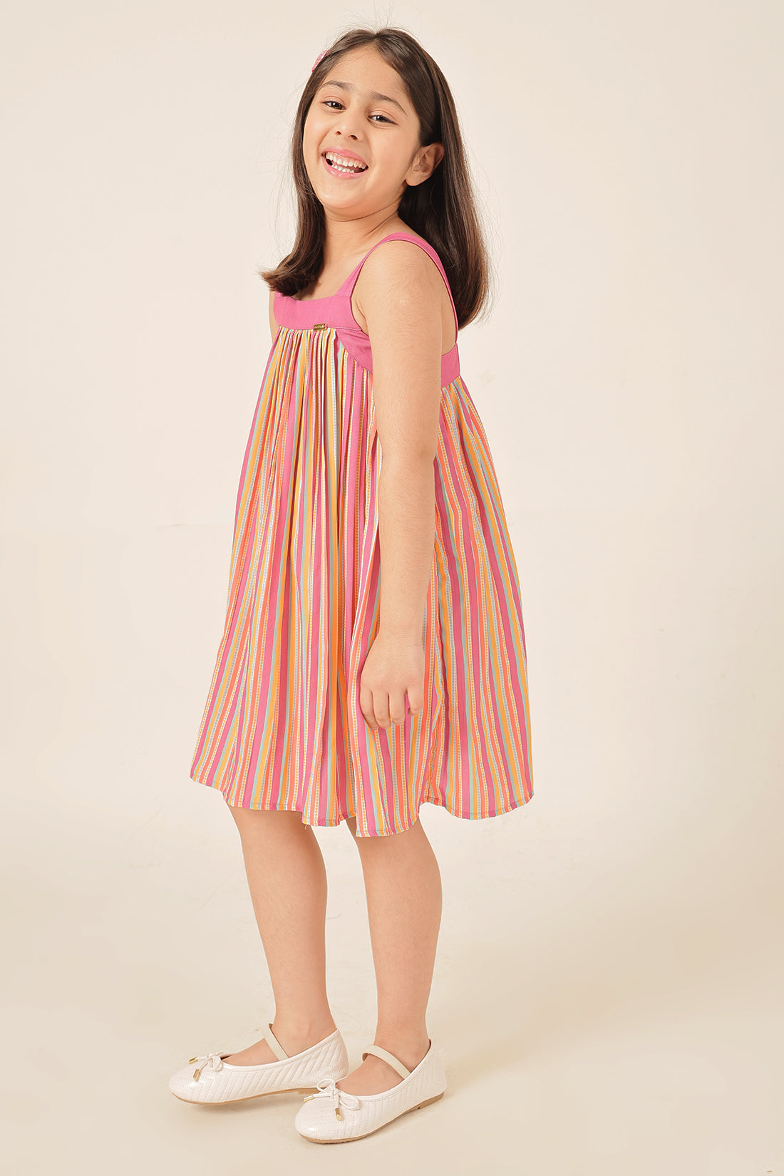 Girls Multi Striped Poly Moss Dress