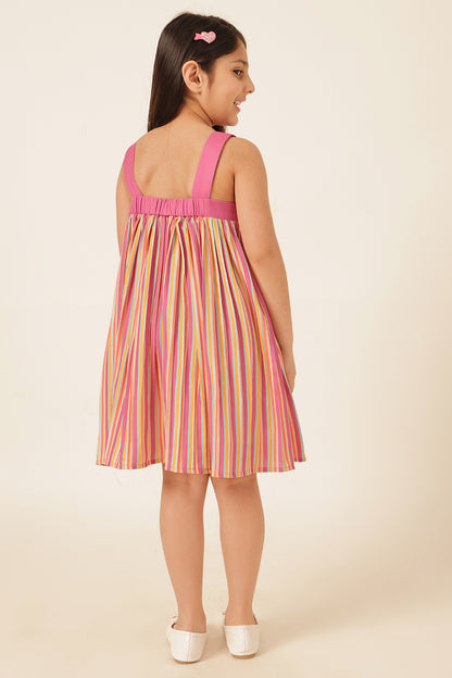 Girls Multi Striped Poly Moss Dress