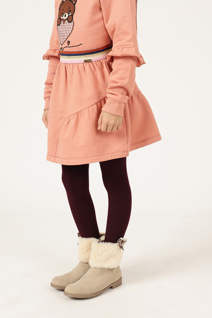 Girls Peach Cotton Fleece Woven Skirt