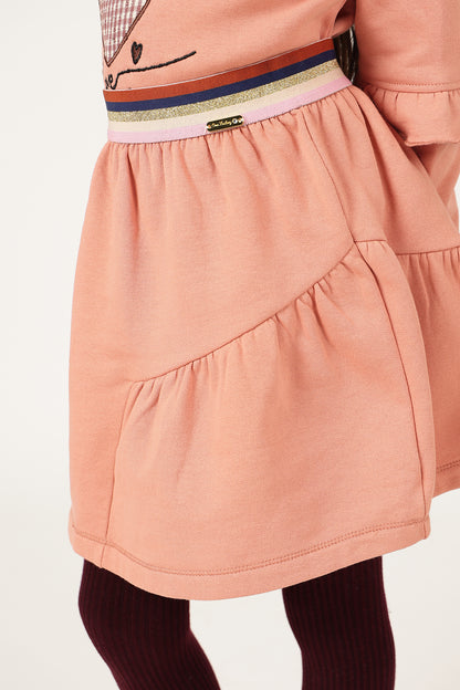 Girls Peach Cotton Fleece Woven Skirt