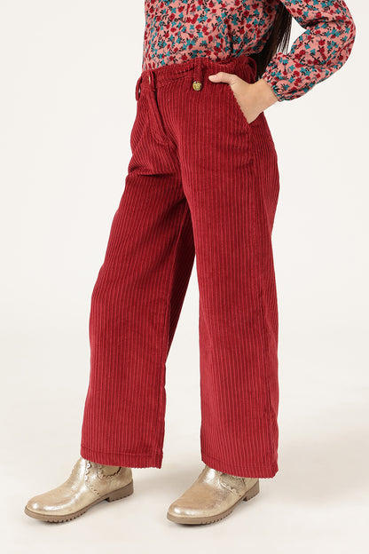 Girls Wine Trouser with Button Waist