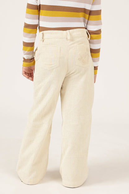 Girls Off White Trouser with Button Closure